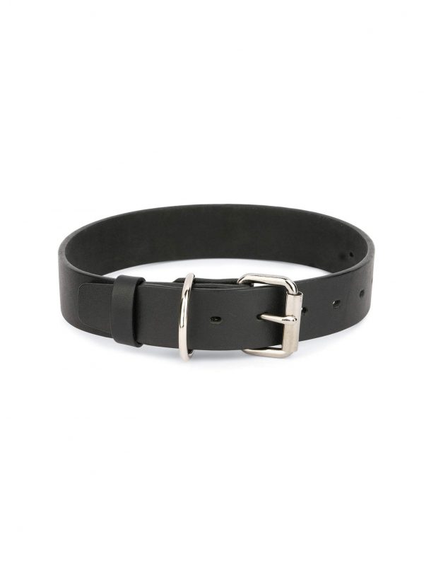 Black Full Grain Leather Dog Collar 3 5 cm 1