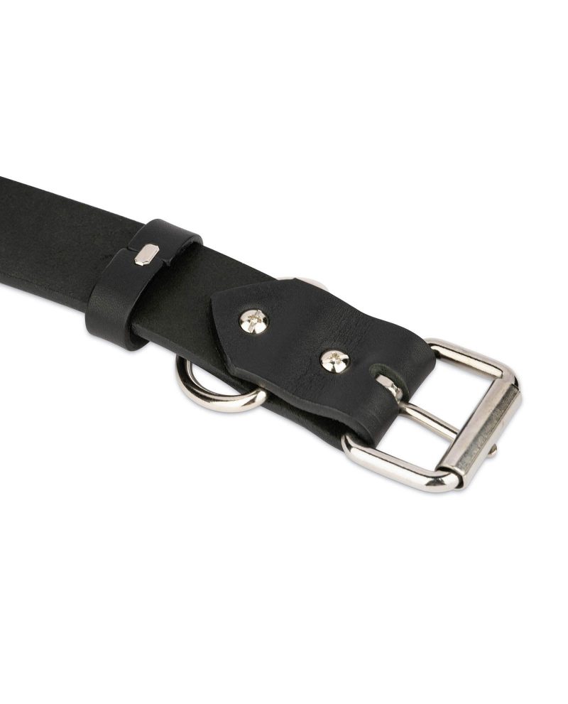 Black Full Grain Leather Dog Collar 3 5 cm 3