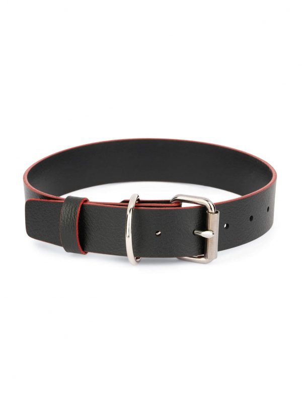 Black Leather Dog Collar With Red Edges 1