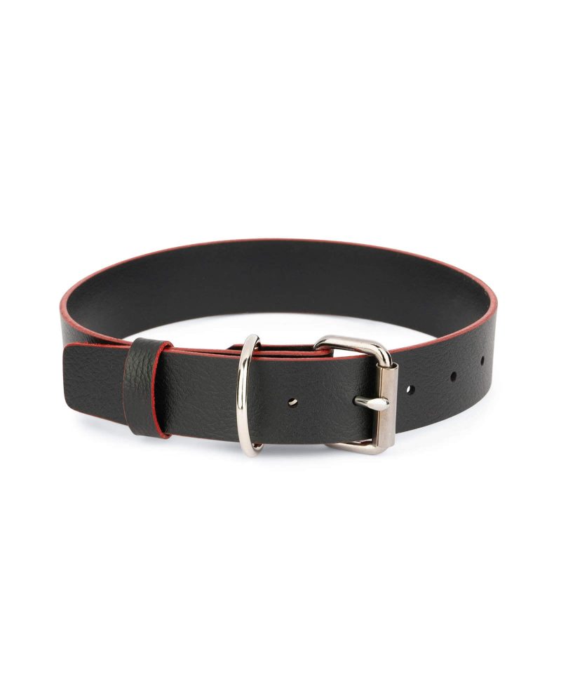 Black Leather Dog Collar With Red Edges 1