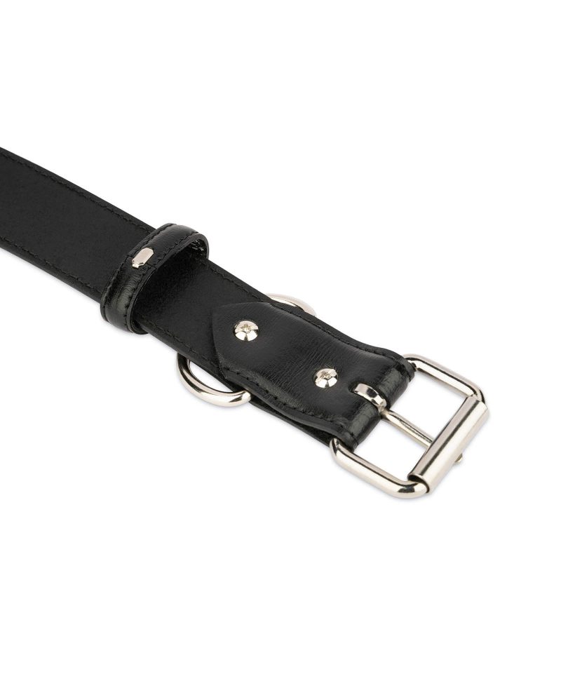 Black Leather Dog Collar With Stainless Steel Roller Buckle 2