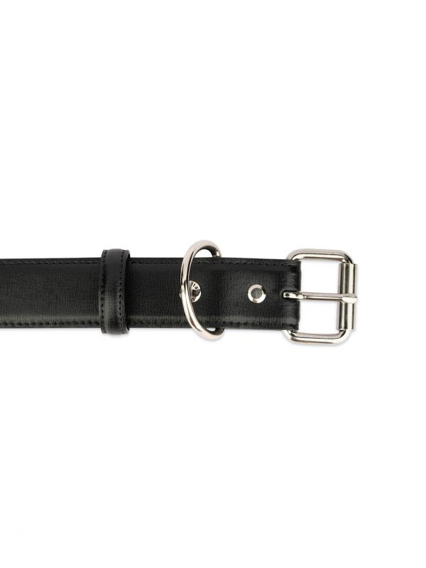 Black Leather Dog Collar With Stainless Steel Roller Buckle 3