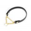 Black Leather Golden Brass Chain Dog Collar 1