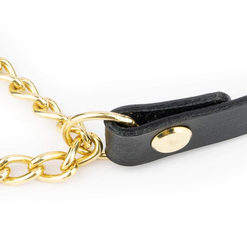 Black Leather Golden Brass Chain Dog Collar 2