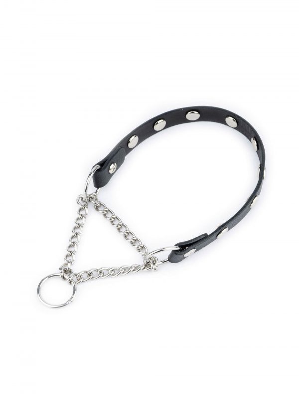 Black Leather Studded Dog Collar With Martingale 1