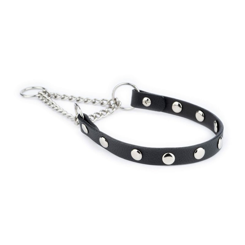 Black Leather Studded Dog Collar With Martingale 6