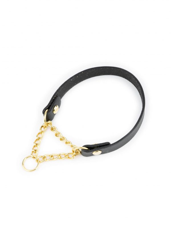 Black Martingale Dog Collar With Brass Chain 1