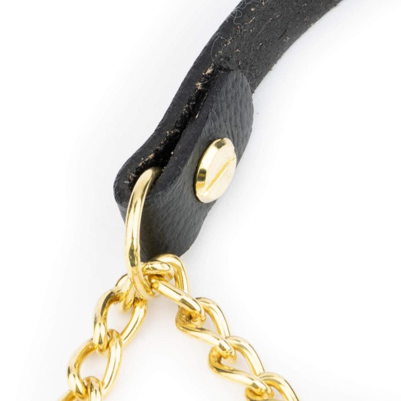 Black Martingale Dog Collar With Brass Chain 2