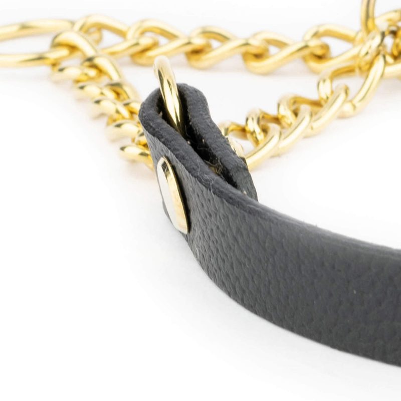 Black Martingale Dog Collar With Brass Chain 3