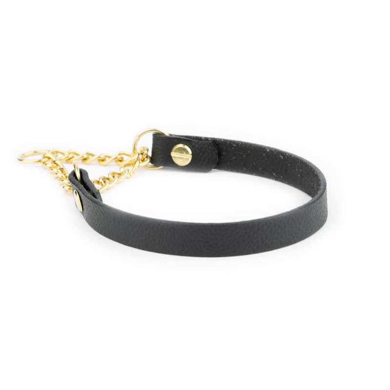 Black Martingale Dog Collar With Brass Chain 4