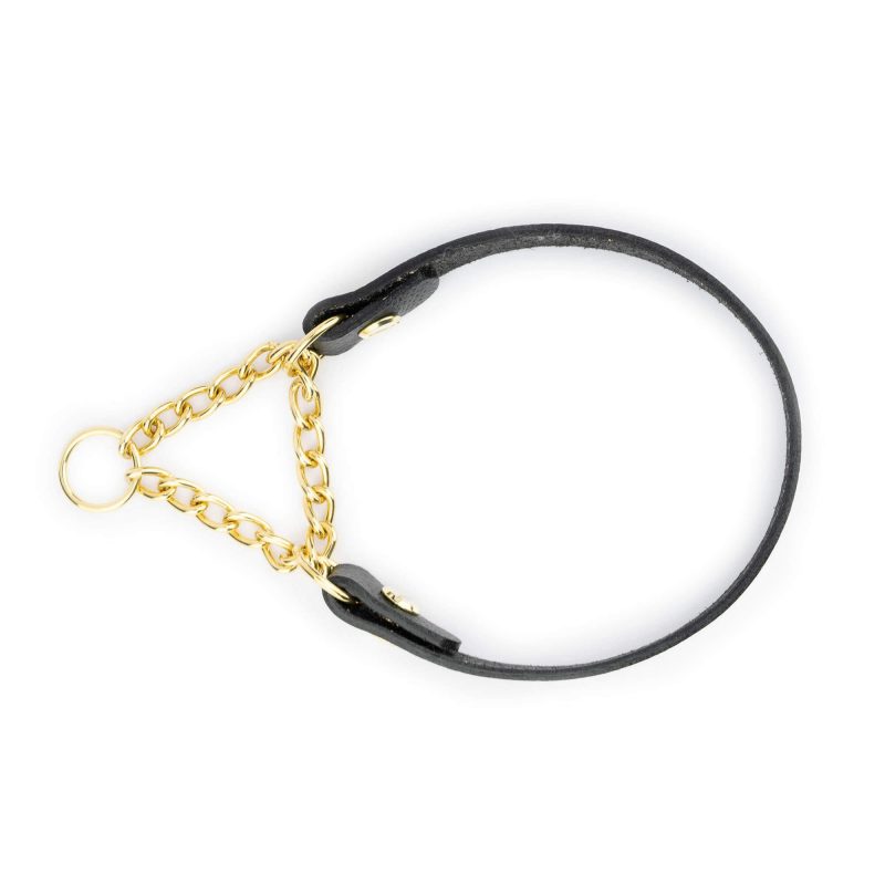 Black Martingale Dog Collar With Brass Chain 6