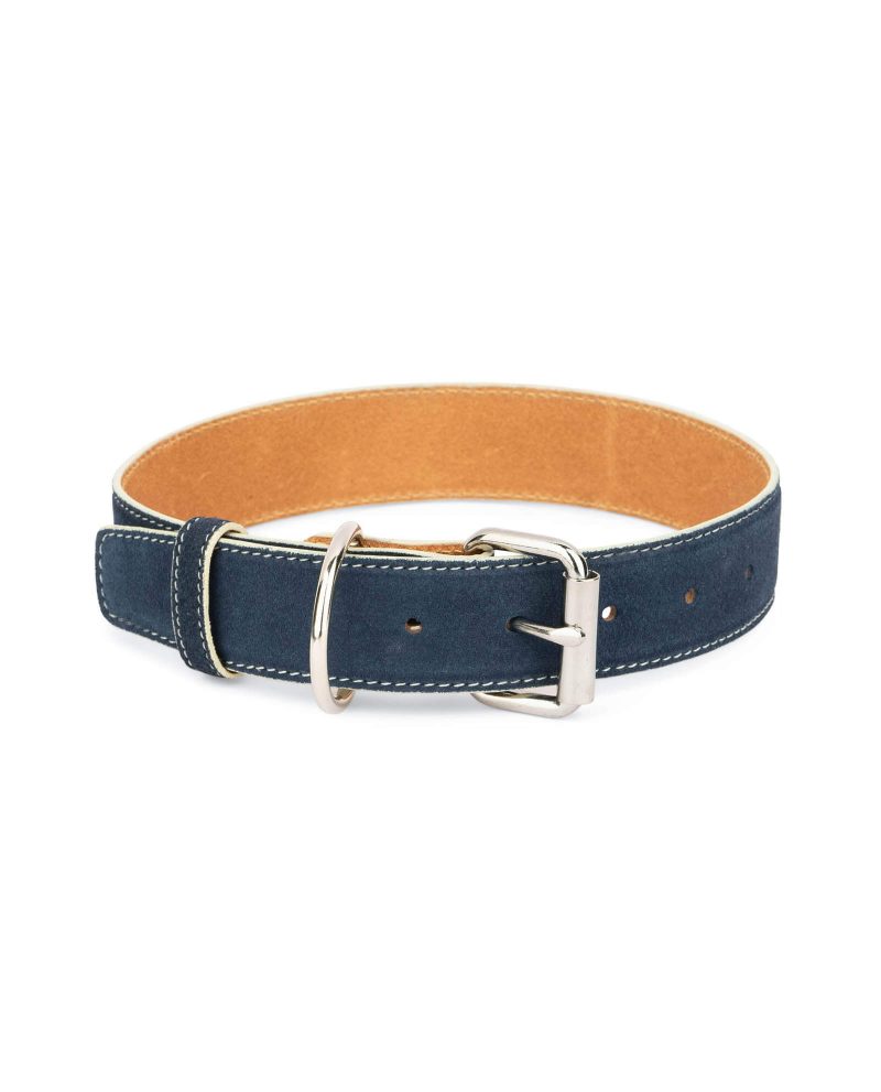 Blue Suede Leather Dog Collar With White Edges 1