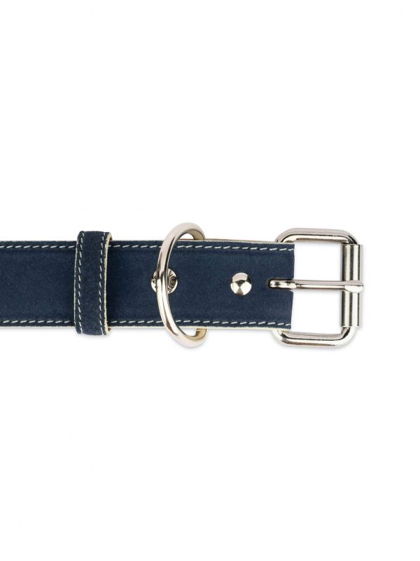 Blue Suede Leather Dog Collar With White Edges 3