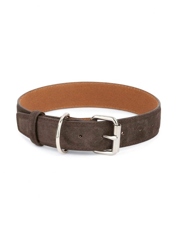 Brown Leather Dog Collar With Roller Buckle 3 5 cm 1