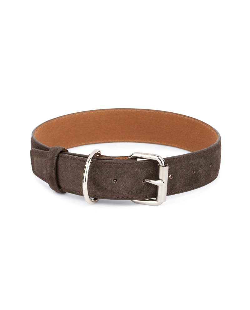 Brown Leather Dog Collar With Roller Buckle 3 5 cm 1