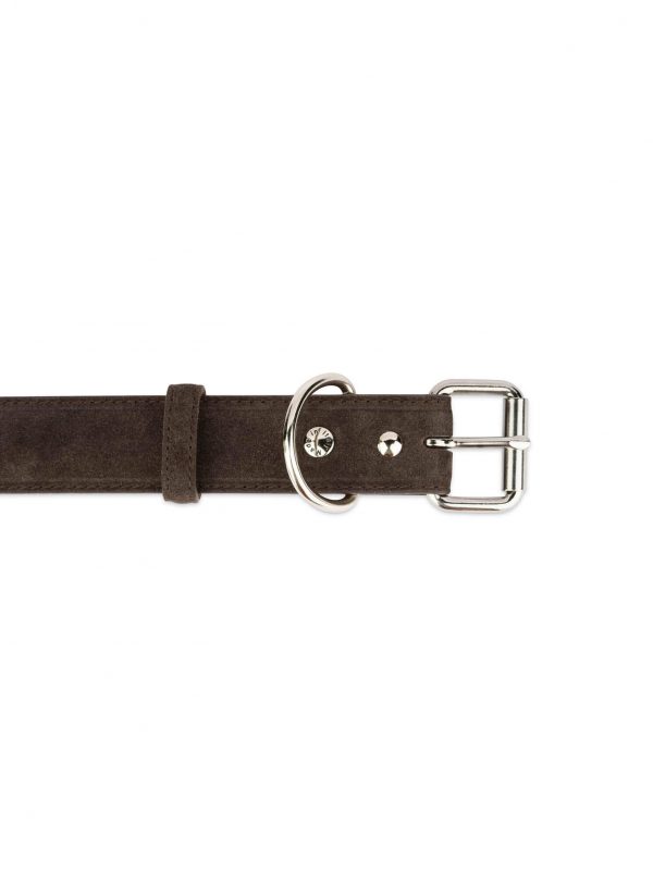 Brown Leather Dog Collar With Roller Buckle 3 5 cm 2