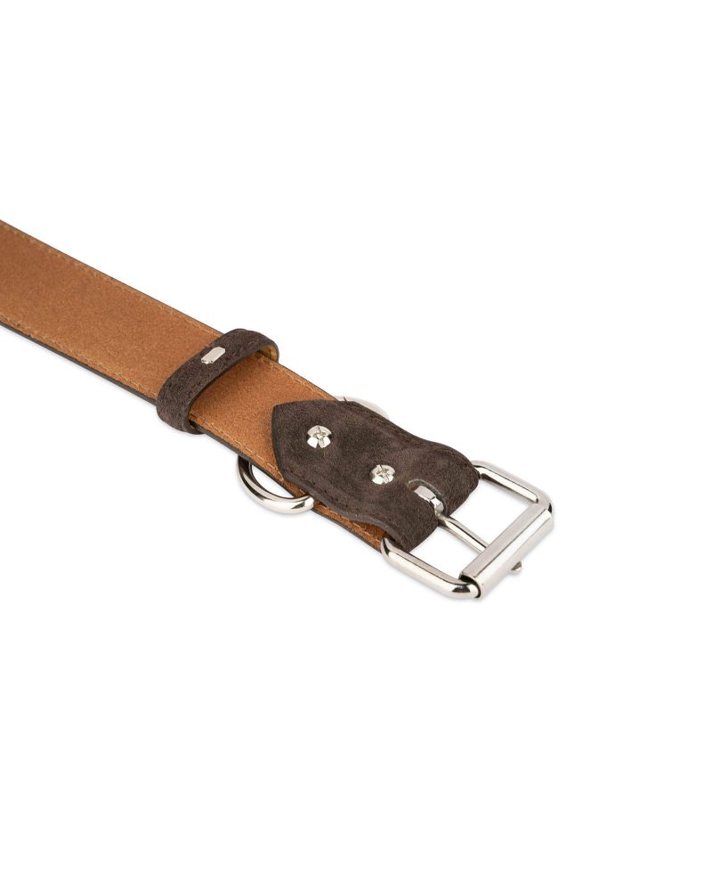 Brown Leather Dog Collar With Roller Buckle 3 5 cm 3