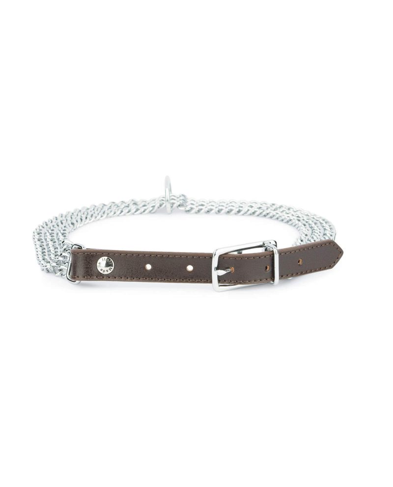 Brown Leather Dog Collar With Triple Chain 3