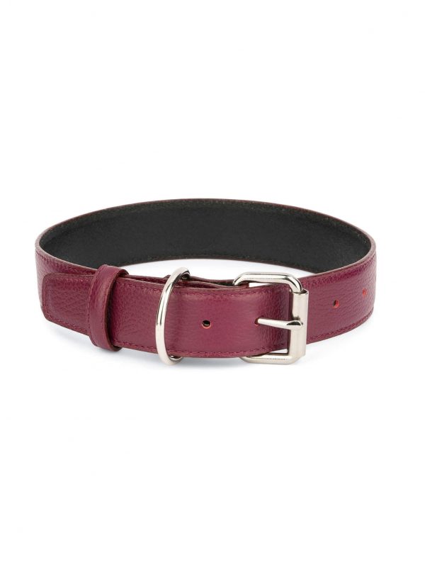 Burgundy Leather Dog Collar With Roller Buckle 3 5 cm 1