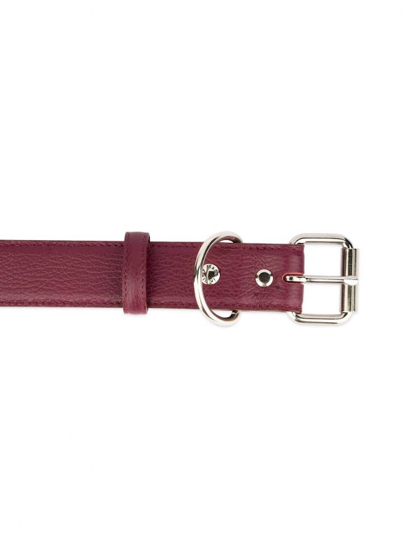 Burgundy Leather Dog Collar With Roller Buckle 3 5 cm 2