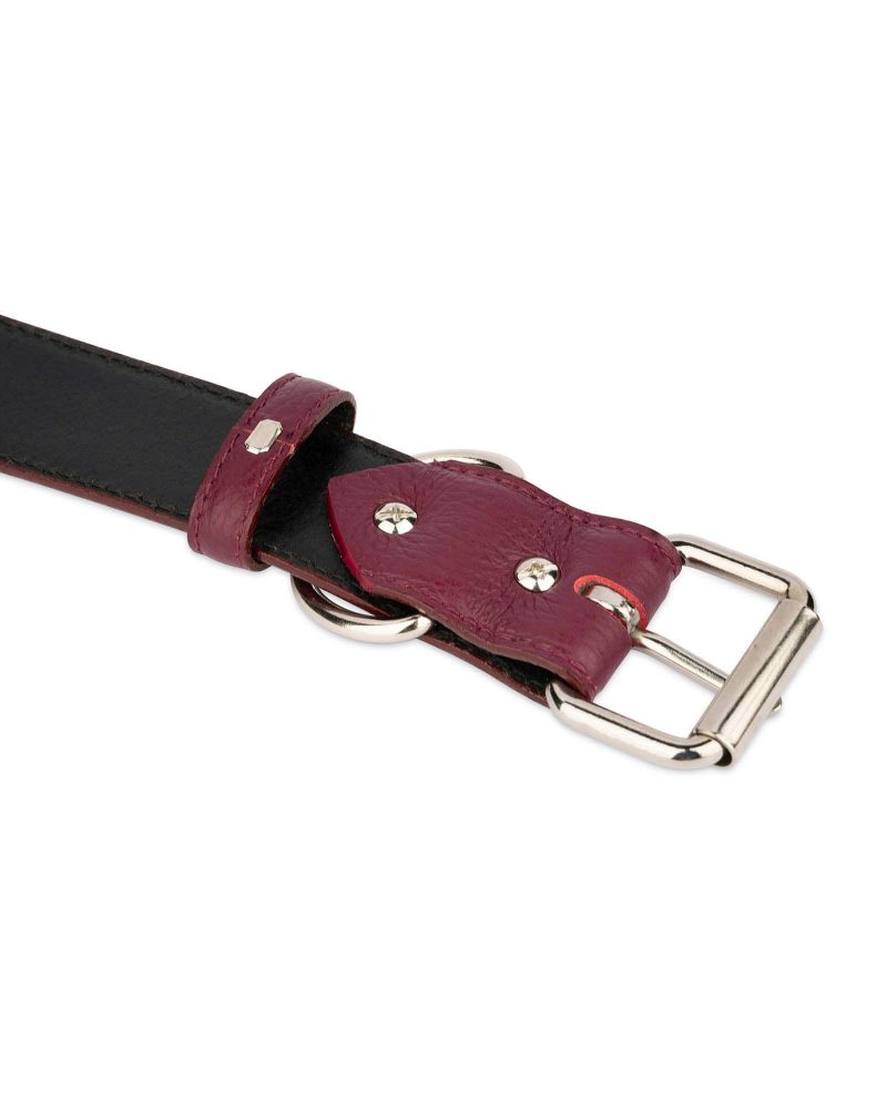 Burgundy Leather Dog Collar With Roller Buckle 3 5 cm 3