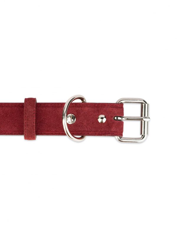 Burgundy Suede Dog Collar With Roller Buckle 3 5 cm 2