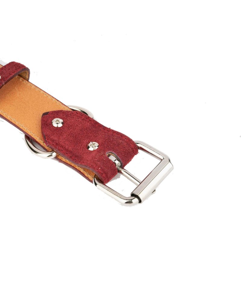 Burgundy Suede Dog Collar With Roller Buckle 3 5 cm 3
