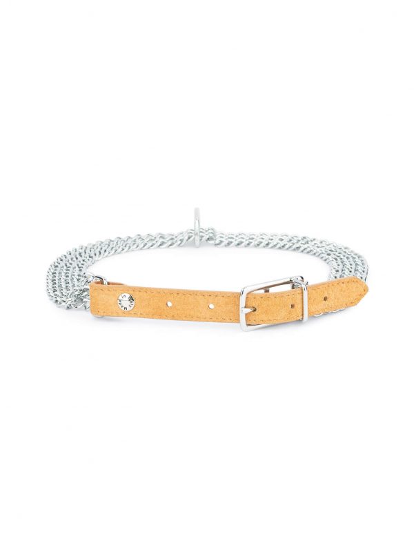 Camel Suede Luxury Dog Chain Collar 3