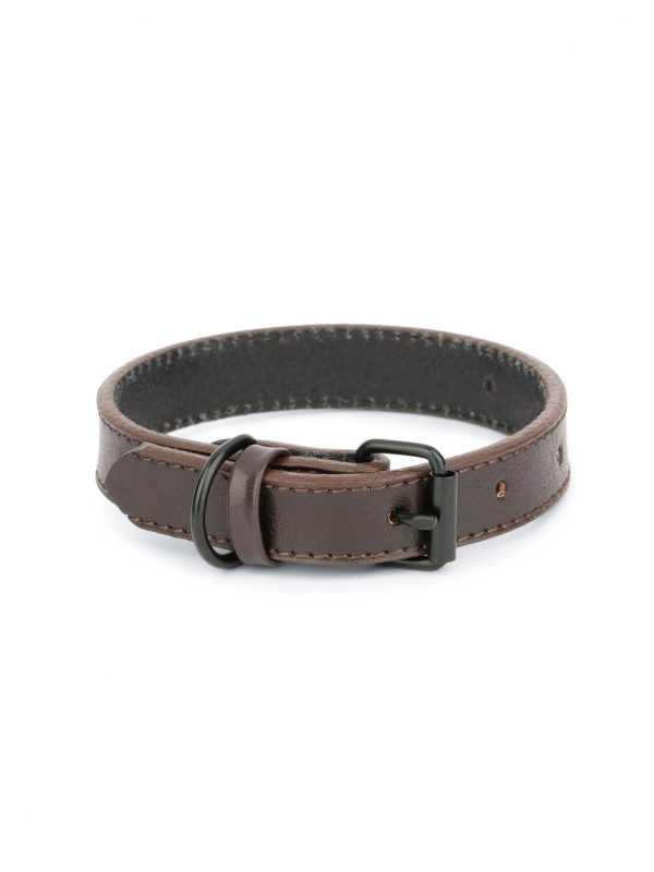 Dark Brown Leather Dog Collar With Black Buckle 1