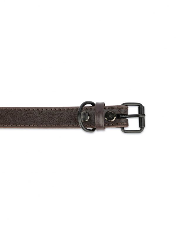 Dark Brown Leather Dog Collar With Black Buckle 2