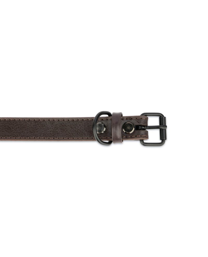 Dark Brown Leather Dog Collar With Black Buckle 2