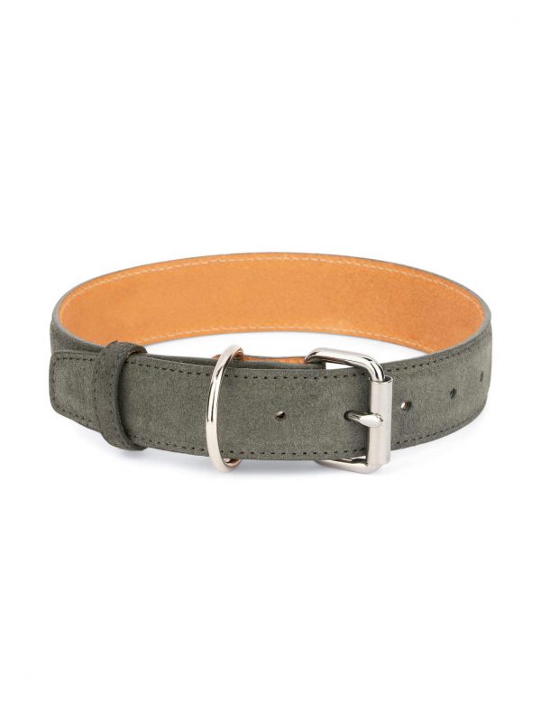 Gray Suede Leather Dog Collar With Roller Buckle 3 5 cm 1