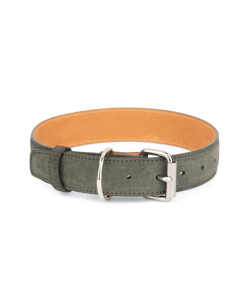 Gray Suede Leather Dog Collar With Roller Buckle 3 5 cm 1