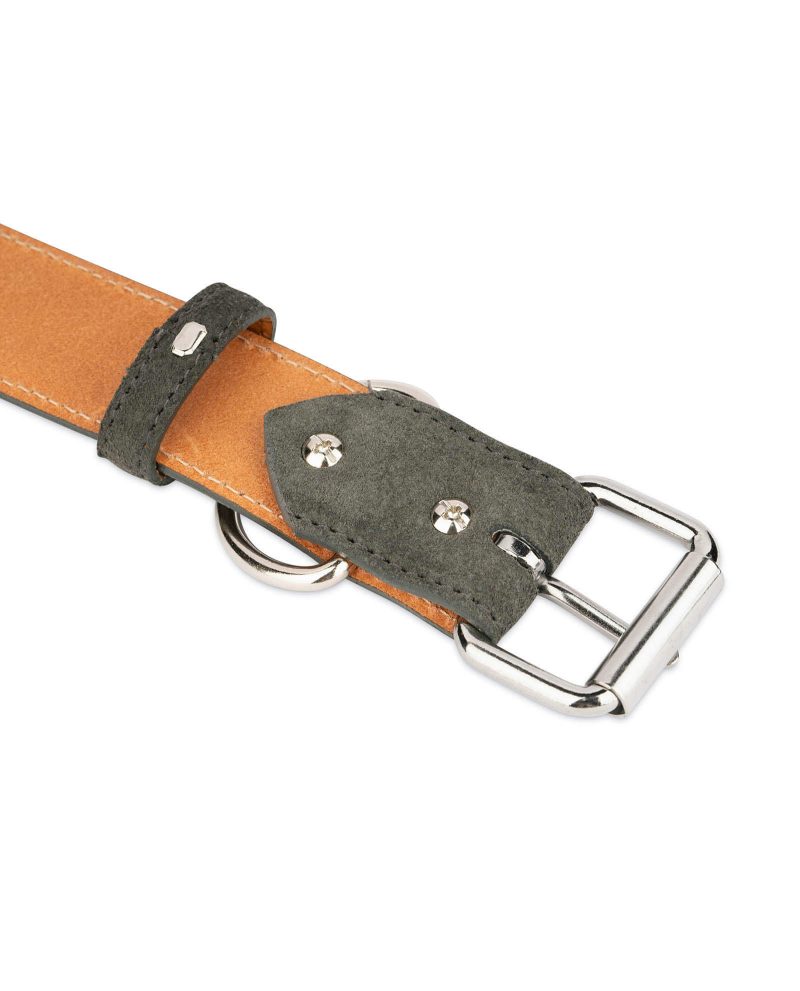 Gray Suede Leather Dog Collar With Roller Buckle 3 5 cm 2