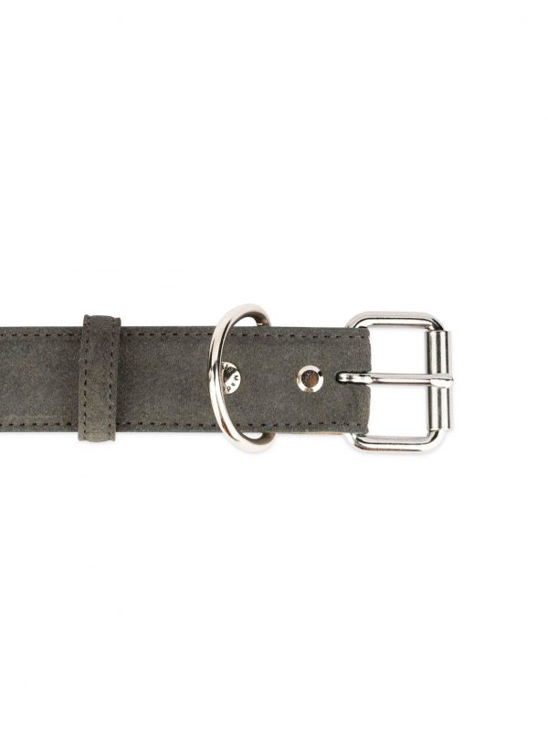 Gray Suede Leather Dog Collar With Roller Buckle 3 5 cm 3