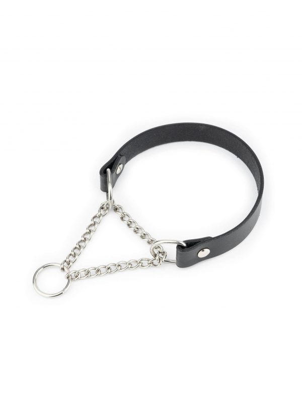 Martingale Black Leather Dog Collar With Silver Chain 1 1