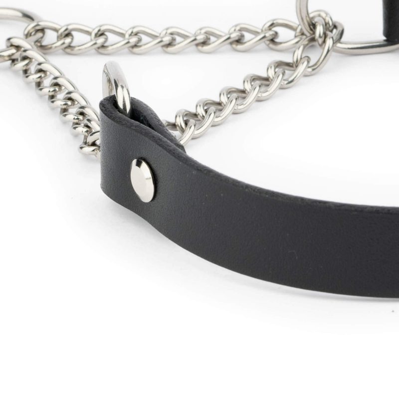 Martingale Black Leather Dog Collar With Silver Chain 2