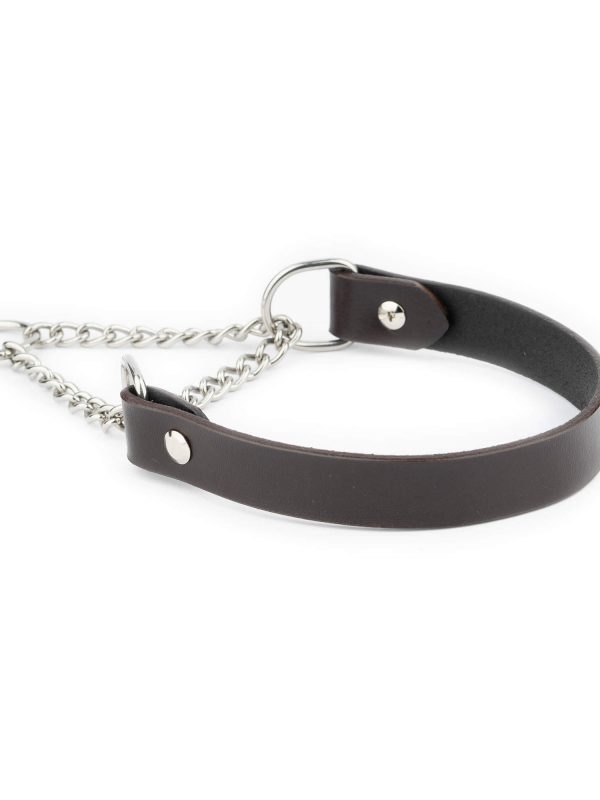 Martingale Dark Brown Leather Dog Collar With Steel Chain 2