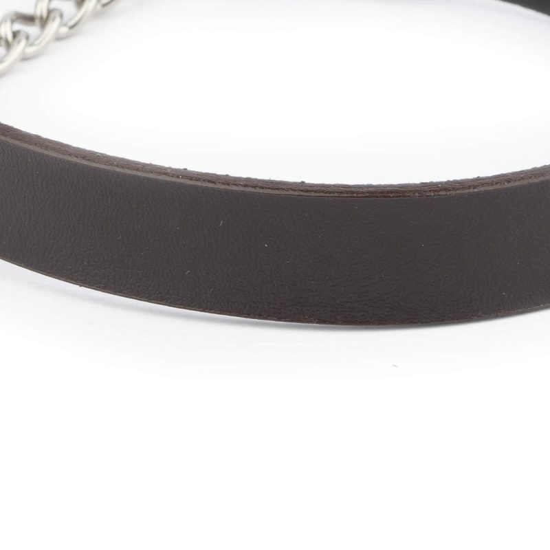 Martingale Dark Brown Leather Dog Collar With Steel Chain 4
