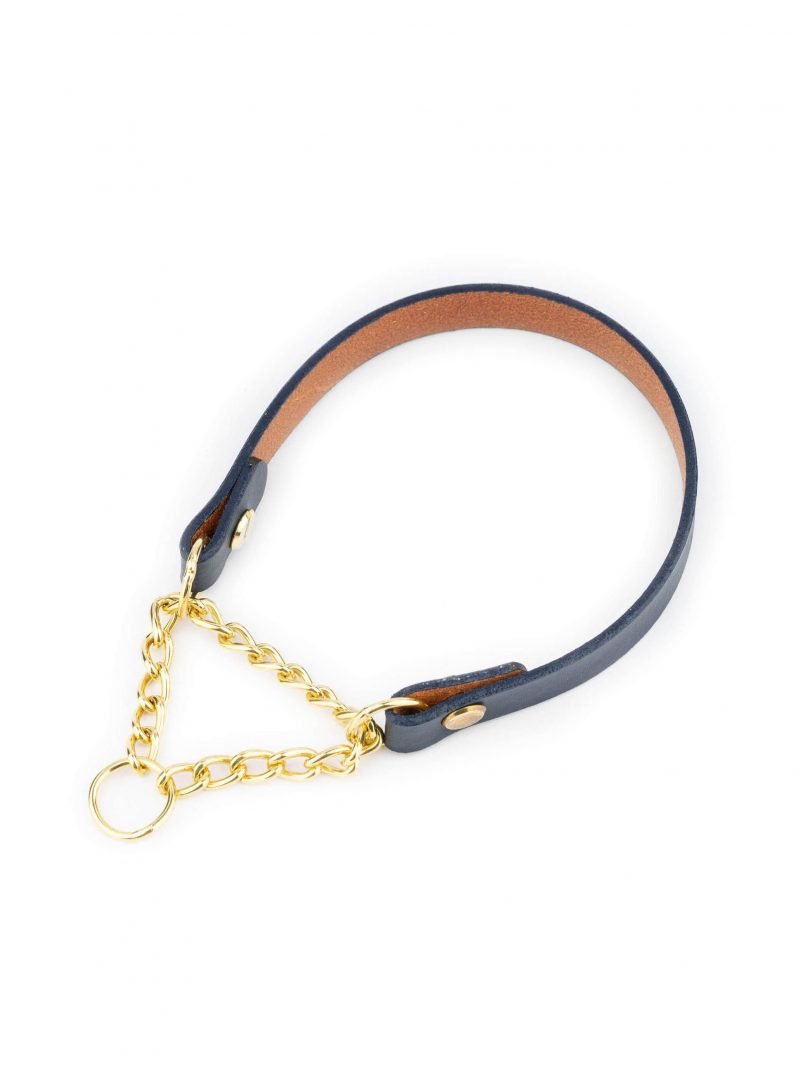 Martingale Navy Dog Collar With Brass Chain 1 1