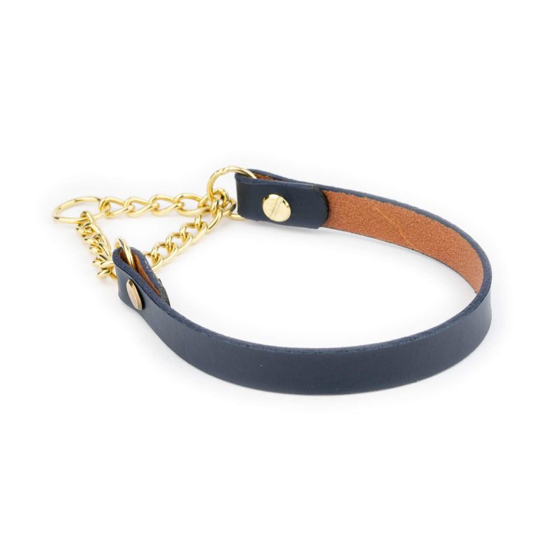 Martingale Navy Dog Collar With Brass Chain 3