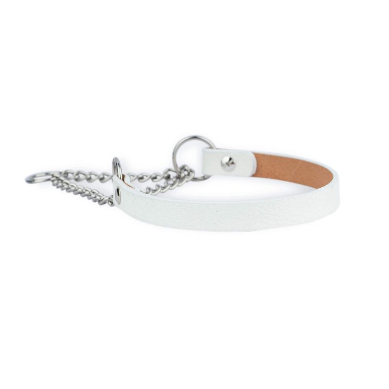 Martingale White Dog Collar With Silver Chain 4