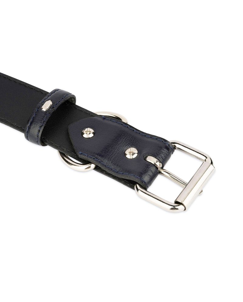 Navy Blue Leather Dog Collar With Roller Buckle 3 5 cm 2