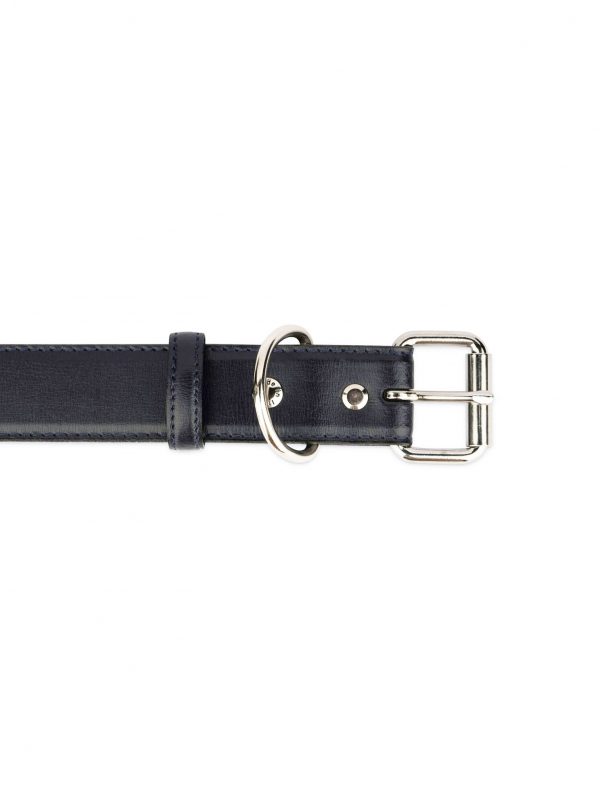 Navy Blue Leather Dog Collar With Roller Buckle 3 5 cm 3