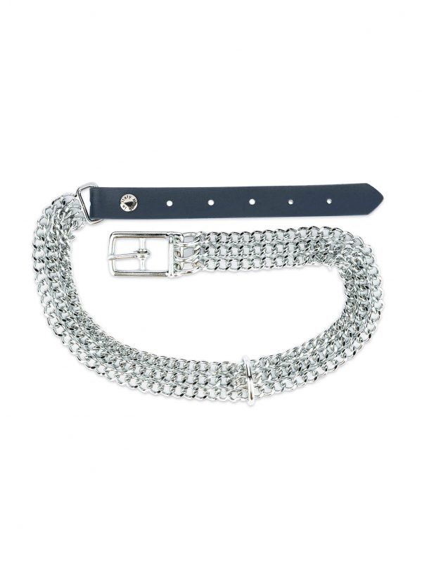 Navy Blue Leather Dog Collar With Triple Chain 1