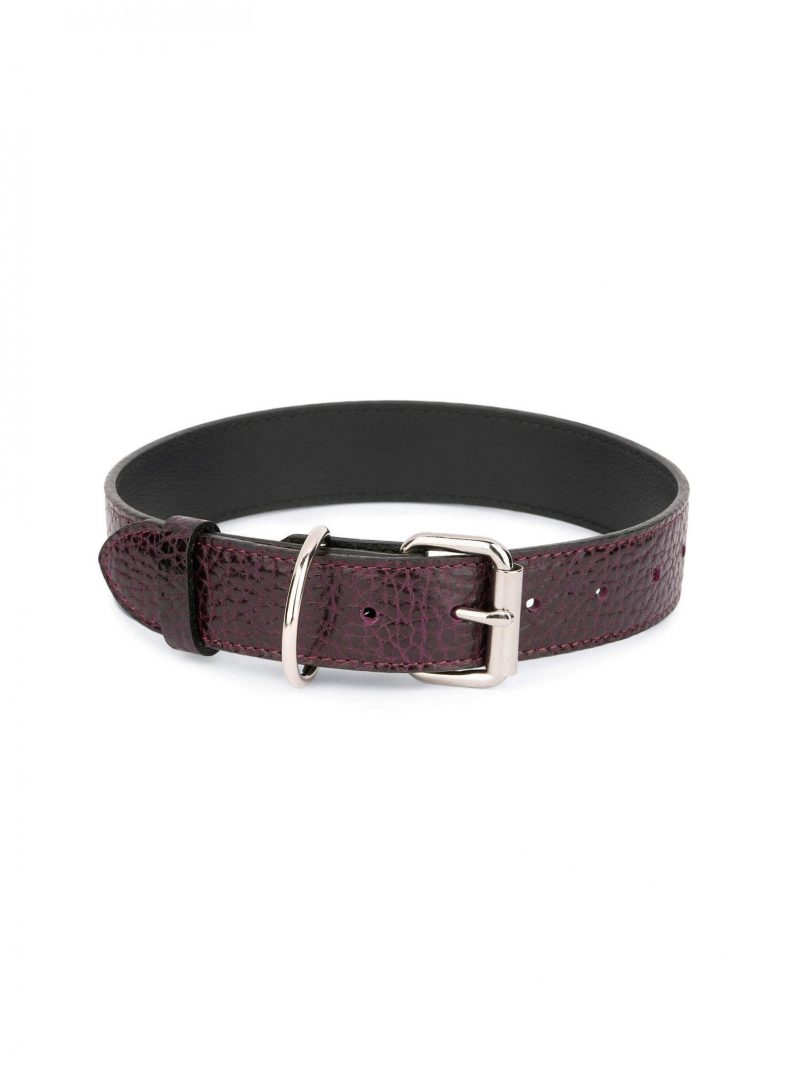Purple Leather Dog Collar With Roller Buckle 3 5 cm 1