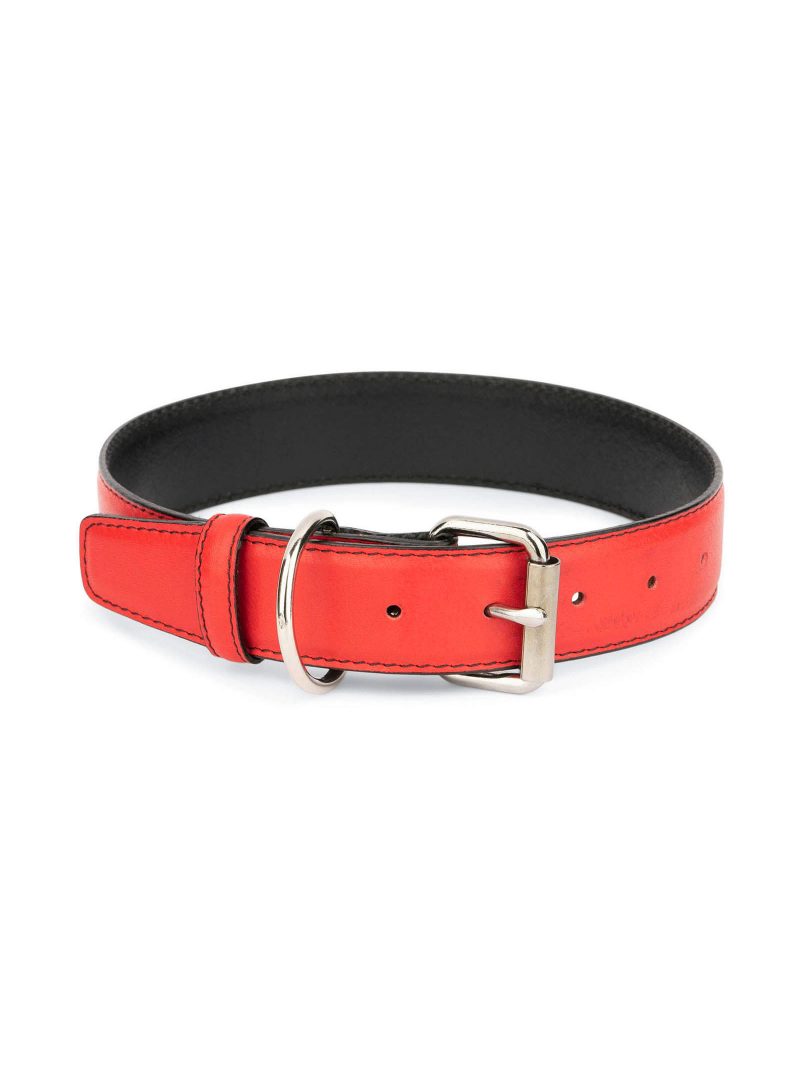 Red Leather Dog Collar With Roller Buckle 3 5 cm 1