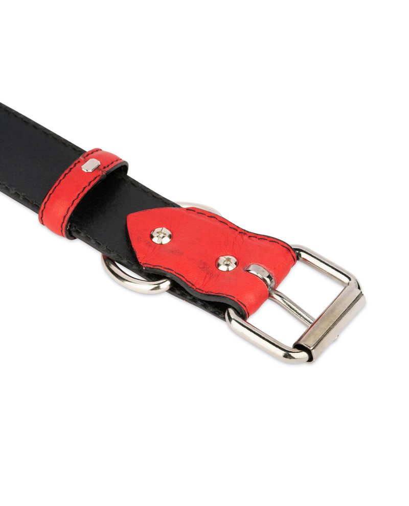 Red Leather Dog Collar With Roller Buckle 3 5 cm 2