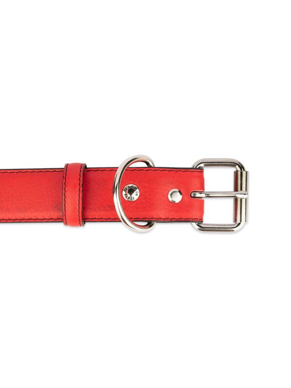 Red Leather Dog Collar With Roller Buckle 3 5 cm 3