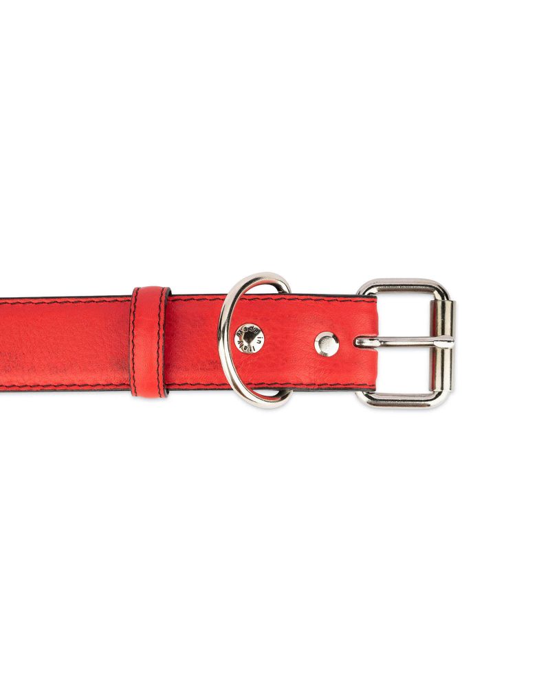 Red Leather Dog Collar With Roller Buckle 3 5 cm 3